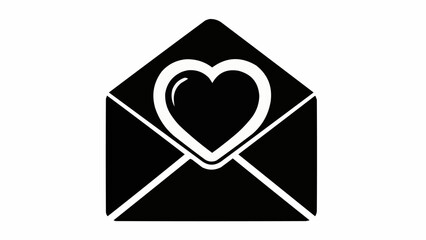 Open Envelope with Heart Symbol Inside Black and White Icon.