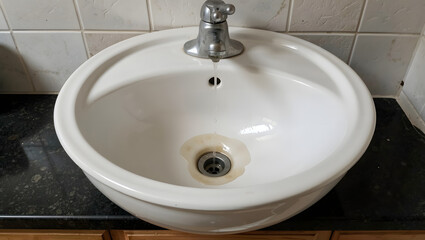 Fototapeta premium A cracked ceramic sink dripping slowly