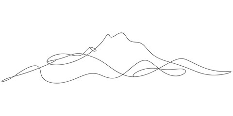 Continuous one line drawing of mountain range landscape template. Adventure winter sports sky and hiking concept. Vector illustration © Tania