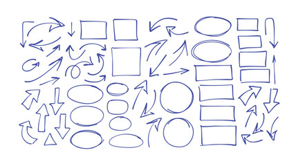 Hand drawn doodle arrows and frames set, sketch style direction pointers collection, curved and straight navigation symbols, line art vector elements for infographic, presentation, web design and UI © prezent