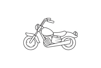 Simple black and white line art illustration of a cruiser motorcycle