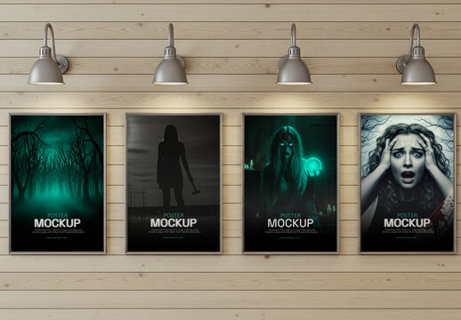 Cinematic Movie Poster Mockup with Wooden Background