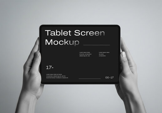 A Women Hand Holding Tablet Screen Mockup