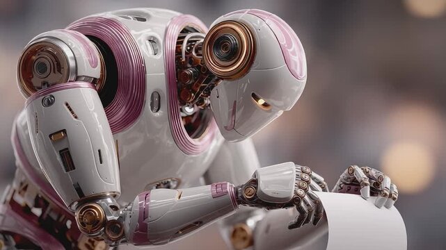 Technological Ingenuity: A detailed depiction of a robot in the midst of creation, its intricate mechanics and design showcasing technological innovation.