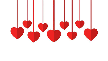 Hanging red heart paper cut ornaments on white background for Valentine's Day