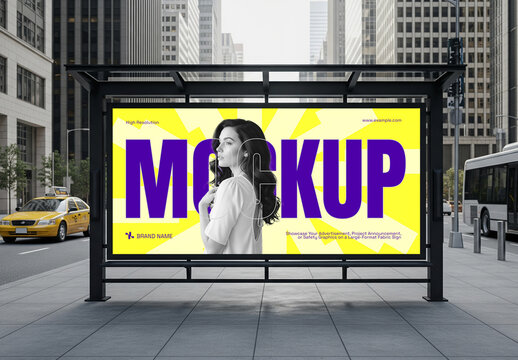 Street  Advertising Bus Stop Billboard Mockup