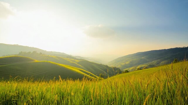 sunset in the mountains Realistic Falling Water Scene with Calm Atmospheric Drift 4K