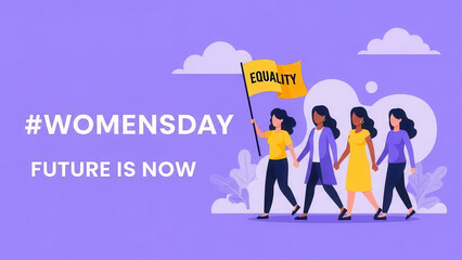 A group of diverse women marching together for equality, celebrating women's day and a brighter future