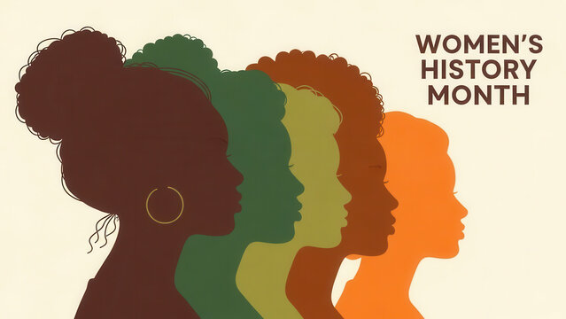 Diverse silhouettes celebrating women's history month with unity and strength