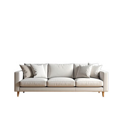 Fototapeta premium A modern white three-seater sofa isolated against a stark black background.