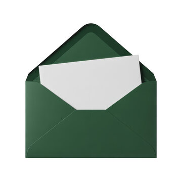 Green envelope with white letter stationery mail correspondence isolated on a transparent background
