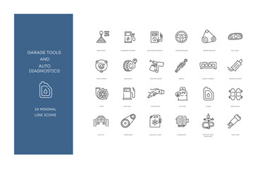 Garage Tools and Auto Diagnostics Icons Set