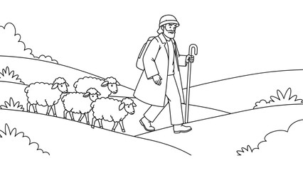 Fototapeta premium Shepherd Leading Sheep