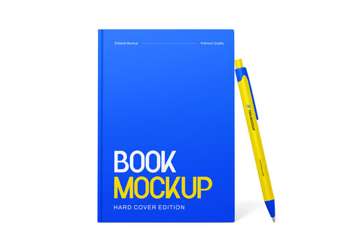 Standing Book Mockup with Pen