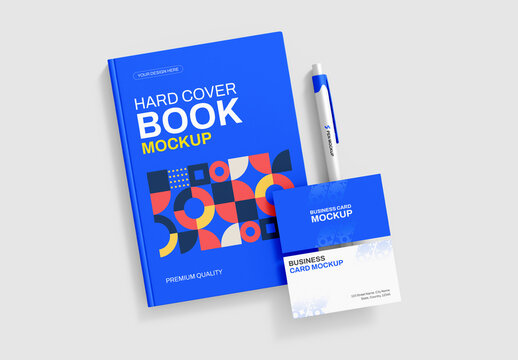 Hardcover Book and Business Card Mockup Presentation