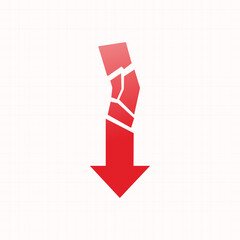 Recession concept crumbling red broken arrow indicating heavy loss and decreasing profits vector art