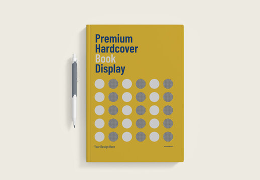Hard Cover Book Mockup with Pen