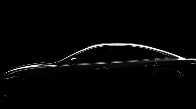 A sleek modern automobile is showcased in profile on a black background. mobility guides, transit brochures, designed for mobility and urban transit guides, used by operations managers.