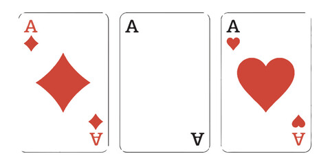 Three playing cards diamond and heart aces isolated vector illustration successful poker elements strategic gaming