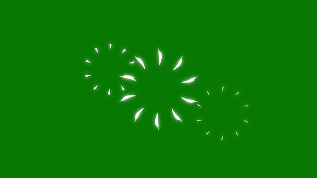 Fireworks circle pop up, animated glowing ellipse blast with spark lines, party celebration visual effect, professional chroma key green screen overlay, ultra hd 4k