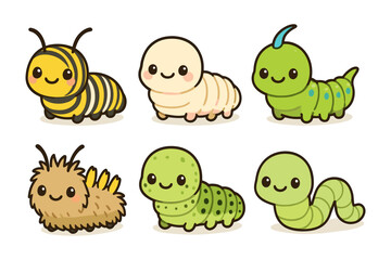 Fototapeta premium Cute Cartoon Caterpillars Collection