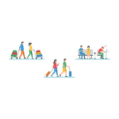 Fototapeta premium People walking and waiting at the airport, travel and tourism concept.