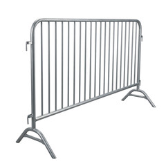 Silver steel metal crowd control barrier fence for event security and pedestrian safety zone