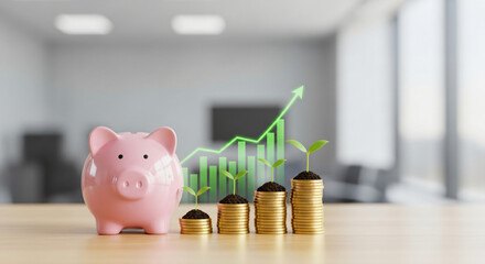 Business growth and financial success with investment strategies, market analysis, data visualization, profit increase, and digital innovation in modern economy