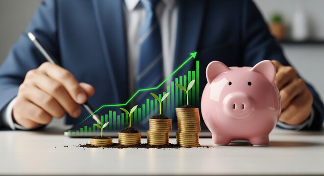 Professional business growth analysis with financial data, investment strategy, market trends, economic insights, and digital innovation for success - Powered by Adobe