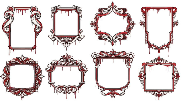 A collection of eight ornate, decorative frames with a gothic, blood-dripping design.