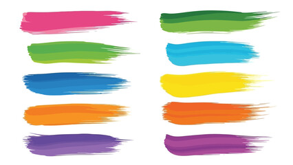 Obraz premium A collection of ten colorful brush stroke paint splatters in various vibrant hues, arranged in two columns on a white background.