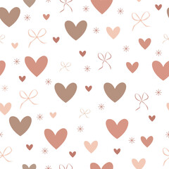 Seamless Valentine hearts and bow repeat in a soft Scandinavian pastel palette&mdash;clean flat vector pattern for gift wrap, packaging, stationery, textiles, wallpapers and modern romantic branding.