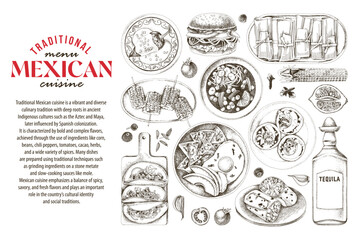 Naklejka premium Mexican cuisine set vector poster