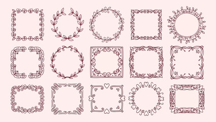 Obraz premium Collection of 15 decorative floral frames and borders in a vintage style, perfect for invitations and design projects.