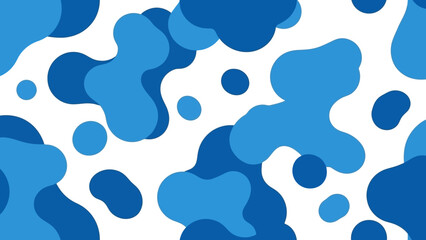 Fototapeta premium Abstract pattern of blue organic shapes and circles on a white background, creating a fluid and dynamic visual texture.