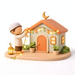 Ramadan Family Moments in Stylized 3D Mini Diorama Illustration