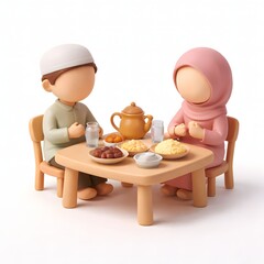 Ramadan Family Moments in Stylized 3D Mini Diorama Illustration