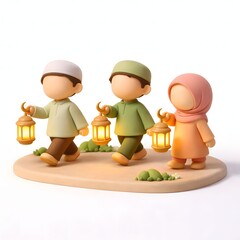 Ramadan Family Moments in Stylized 3D Mini Diorama Illustration