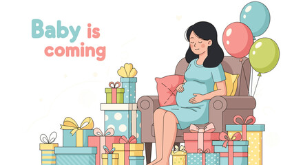 Pregnant woman anticipating a baby for greeting cards, baby shower invitations, and maternity announcements