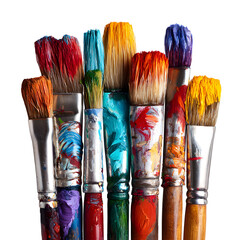 Fototapeta premium Collection of Paint Brushes with Acrylic Paint Splatters isolated on transparent background