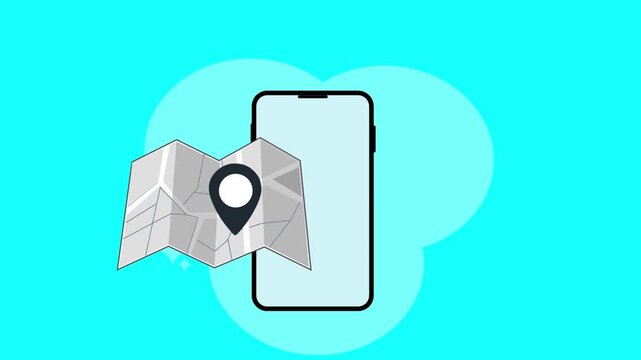 Smartphone Navigation Map Application with Location Pin Icon.