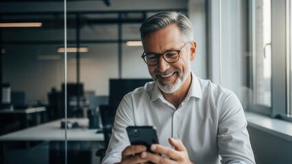 Businessman Using Smartphone In Modern Office