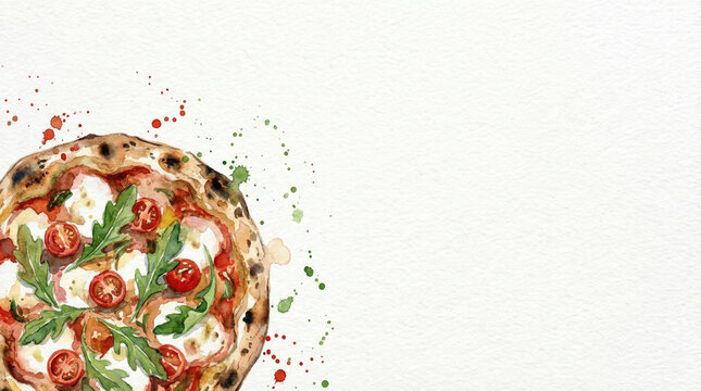 Fresh delicious watercolor pizza food illustration