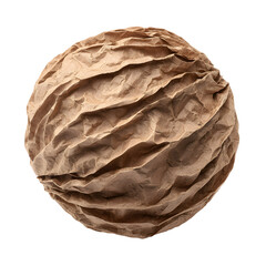 Fototapeta premium Crumpled Brown Paper Ball with Textured Wrinkles Isolated on Transparent Background