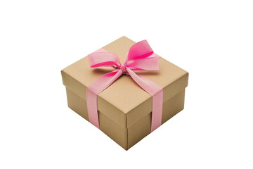 Obraz premium Gift Box with Pink Ribbon on White Background