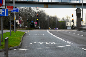 Bus lane on the A580 which is a busy dual carriage way in Manchester