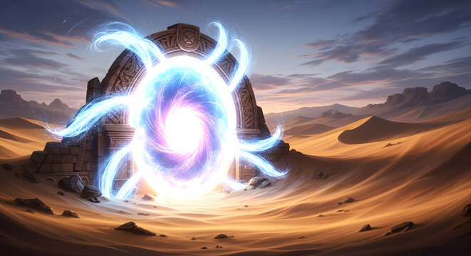 Glowing Blue Energy Orb in Desert.