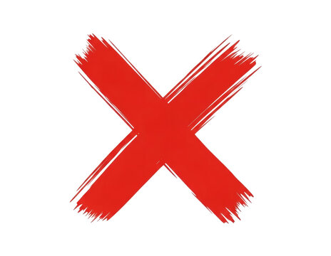 Bold red x mark isolated on transparent background
