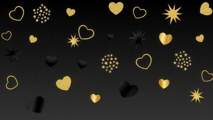Golden hearts and stars on dark background