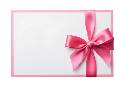 A blank gift card or invitation envelope with a pink satin ribbon bow isolated on a white or transparent background - Powered by Adobe